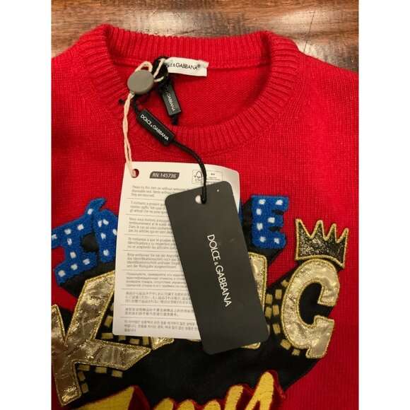 Dolce&Gabbana Red Wool I'm The King Crewneck Sweater Size Small NWT - Picture 3 of 5